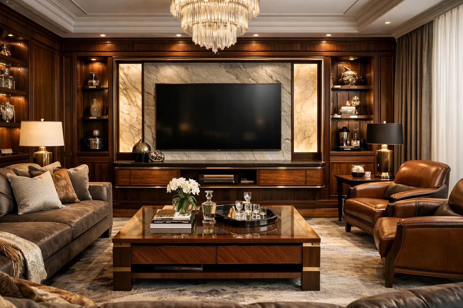 Luxury living room furniture and wooden interior work in Gurgaon